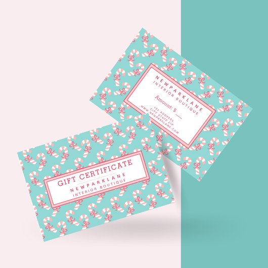 キャンディーケインパターンティール（緑がかった色）クリスマスプレゼント証明書 名刺