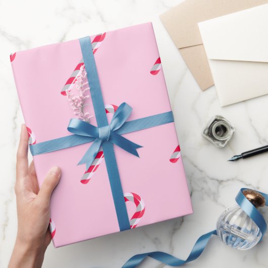 キャンディーケインピンククリスマス ラッピングペーパー (ギフト)