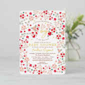 キャンディーケインフローラクリスマスベビーシャワー招待状 箔招待状 (立ち正面)