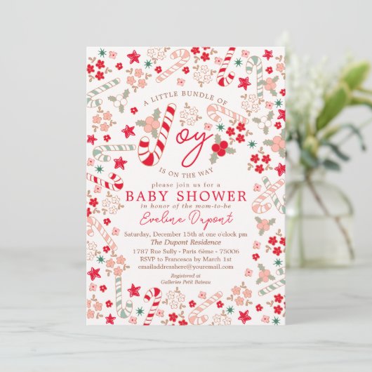 キャンディーケインフローラクリスマスベビーシャワー 招待状 (スタンド正面)