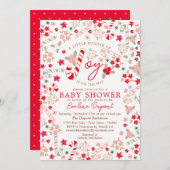 キャンディーケインフローラクリスマスベビーシャワー 招待状 (正面/裏面)