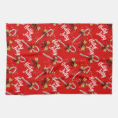 キャンディーケインホリーすてきフェスティバルモダンクリスマス キッチンタオル (横)