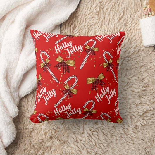 キャンディーケインホリーすてきフェスティバルモダンクリスマス クッション (ブランケット)