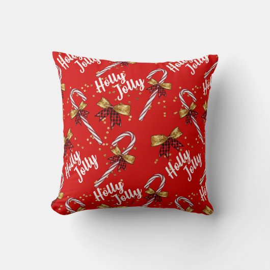 キャンディーケインホリーすてきフェスティバルモダンクリスマス クッション (正面)