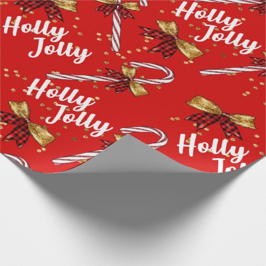 キャンディーケインホリーすてきフェスティバルモダンクリスマス ラッピングペーパー (角)
