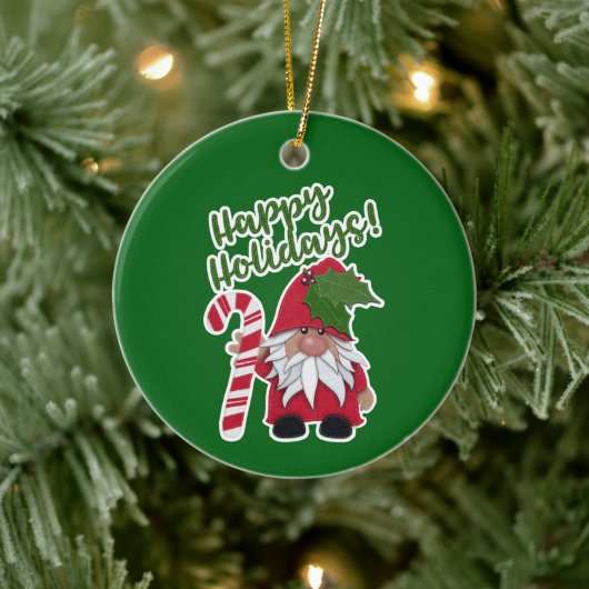キャンディーケインホリー格言 | Happy Holidays! セラミックオーナメント (ツリー)