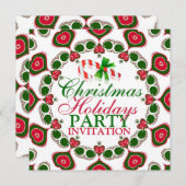 キャンディーケインラブハートクリスマスパーティの招待状 招待状 (正面/裏面)