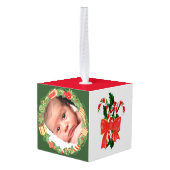 キャンディーケインリース写真テンプレート キューブオーナメント (裏面アングル)