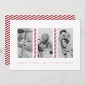 キャンディーケインレッド3枚フォトホリデーカード 案内状 (正面/裏面)
