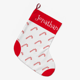 キャンディーケインレッド&ホワイトタイポグラフィ名 ラージクリスマスストッキング
