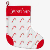 キャンディーケインレッド&ホワイトタイポグラフィ名 ラージクリスマスストッキング (正面)