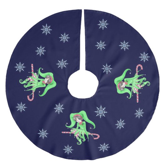 キャンディーケイン小妖精や小人クリスマスツリースカート ブラッシュドポリエステルツリースカート (正面)