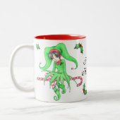 キャンディーケイン小妖精や小人ホリデーマグ ツートーンマグカップ (左)