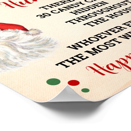 キャンディーケイン狩りクリスマスゲームサイン ポスター (角)