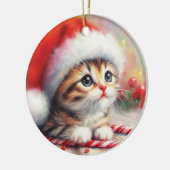 キャンディーケイン虎猫キットンクリスマス セラミックオーナメント (左)