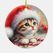 キャンディーケイン虎猫キットンクリスマス セラミックオーナメント (裏面)