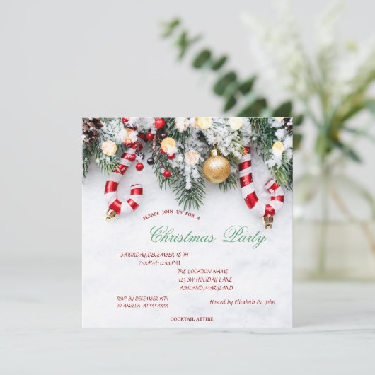 キャンディーケイン、松の木の枝クリスマス 招待状 (スタンド正面)