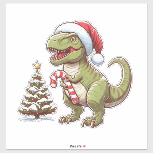 キャンディーケーンでかわいいクリスマスの恐竜 シール (シート)