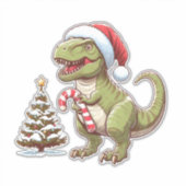 キャンディーケーンでかわいいクリスマスの恐竜 シール (正面)