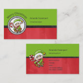 キャンディーケーンでかわいいクリスマス小妖精や小人 名刺 (正面/裏面)