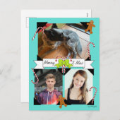 キャンディーケーンとジンジャーブレッドマン クリスマス ポストカード (正面/裏面)