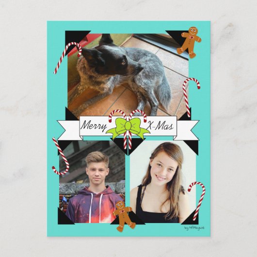 キャンディーケーンとジンジャーブレッドマン クリスマス ポストカード (正面)