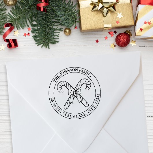 キャンディーケーンとボウファミリーエンブレム+アドレス ラバースタンプ