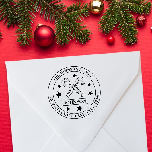 キャンディーケーンとボウファミリーエンブレム+アドレス ラバースタンプ