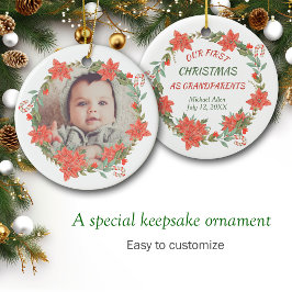 キャンディーケーンとポインセチアリース写真 セラミックオーナメント