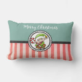 キャンディーケーンと可愛いクリスマス小妖精や小人メリークリスマス ランバークッション (正面)