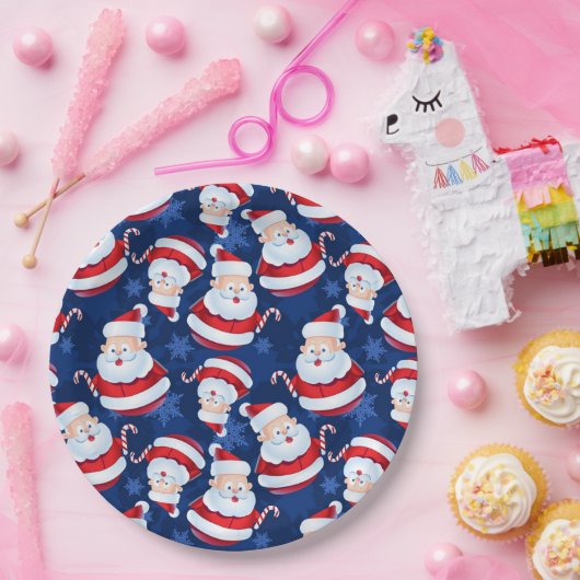 キャンディーケーンと雪の結晶とクリスマスサンタ ペーパープレート (パーティー)