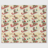 キャンディーケーンに乗ったクリスマスの子猫 ラッピングペーパー (フラット)
