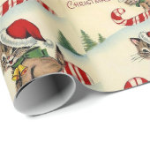 キャンディーケーンに乗ったクリスマスの子猫 ラッピングペーパー (ロールコーナー)