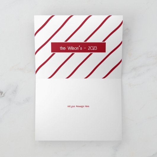 キャンディーケーンのストライプ、5" x 7" 折りたたみ式グリーティングカード カード (内部)