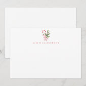 キャンディーケーンのホリーとリボン パーソナライズドホリデー ノートカード (正面/裏面)