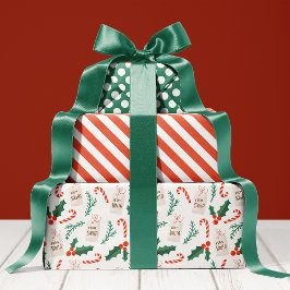 キャンディーケーンのホリーパターンが可愛いホリデーシーズンのクリスマス ラッピングペーパーシート