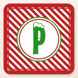 キャンディーケーンの基本レッド/ホワイトモノグラム スクエアペーパーコースター