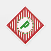 キャンディーケーンの基本レッド/ホワイトモノグラム スタンダードランチョンナプキン (角)