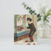 キャンディーケーンの準備ができているヴィンテージのクリスマス少年 シーズンカード (スタンド正面)