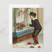 キャンディーケーンの準備ができているヴィンテージのクリスマス少年 シーズンカード (正面/裏面)