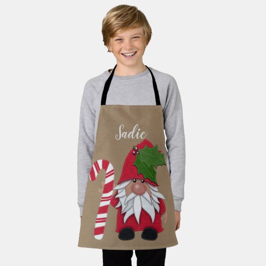 キャンディーケーンをパーソナライズした格言 エプロン (着用した状態)