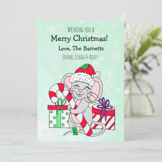 キャンディーケーンを持ったかわいいクリスマスマウス シーズンカード (スタンド正面)