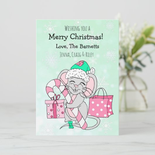 キャンディーケーンを持ったかわいいクリスマスマウス シーズンカード (スタンド正面)