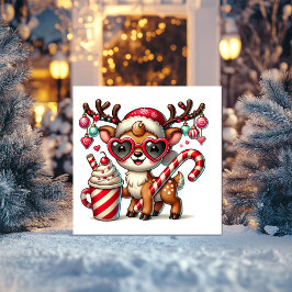 キャンディーケーンを持つ祭りのトナカイ シーズンカード