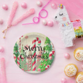 キャンディーケーンウィンターペパーミントフォレストクリスマス ペーパープレート (パーティー)