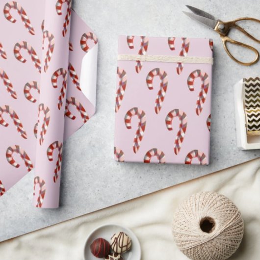 キャンディーケーンオンピンク ラッピングペーパー