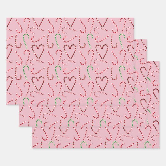 キャンディーケーンギフトラップ3パック ラッピングペーパーシート (セット)