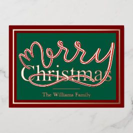 キャンディーケーンクリスマスカード – 緑と赤のストライプ 箔シーズンカード