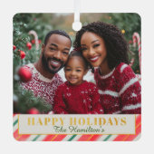 キャンディーケーンクリスマスススススクエアフォトオーナメント メタルオーナメント (正面)