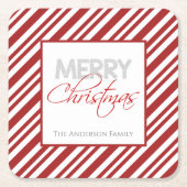 キャンディーケーンクリスマスストライプ |カスタム スクエアペーパーコースター (正面)